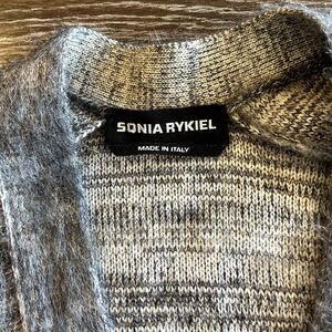 Vintage SONIA RYKIEL Gray Mohair Wool Cardigan Sweater Pink Trim Buttons Small
